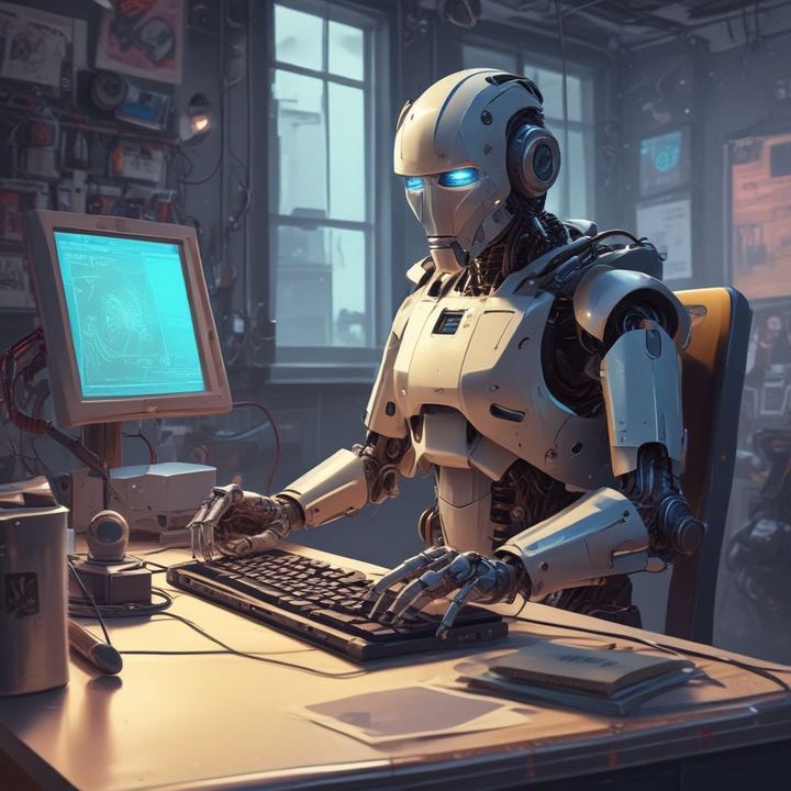 Иллюстрация: AI autonomous agent robot working computer