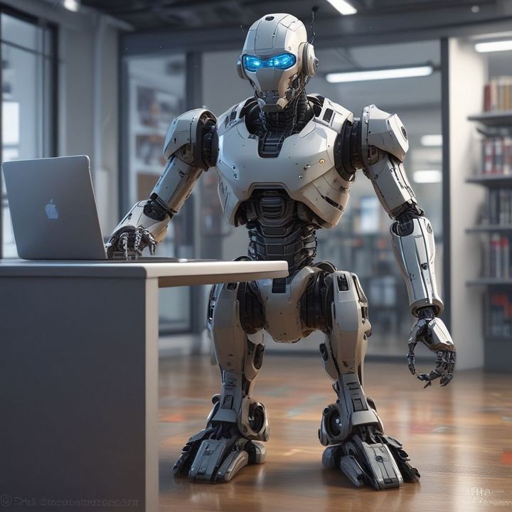 Иллюстрация: AI autonomous agent robot working computer