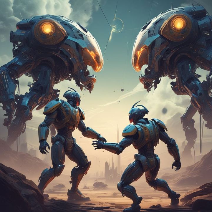 Иллюстрация: Google Gemini vs Anthropic Claude AI battle futuristic