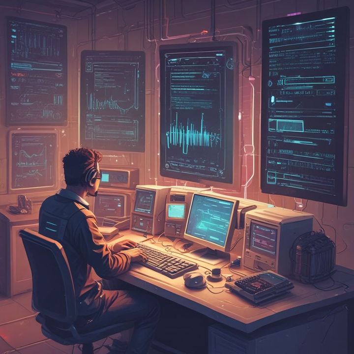 Иллюстрация: AI powered IDE code editor futuristic interface